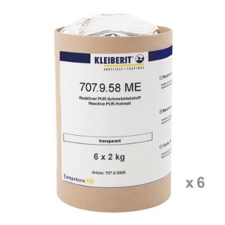 707.9.58 ME PUR Kantenschmelzklebstoff - transparent Karton mit 6 Hülsen je 2 kg